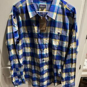 Patagonia Organic Cotton LW  Flannel Mens Shirt Plaid Medium Shirt Long